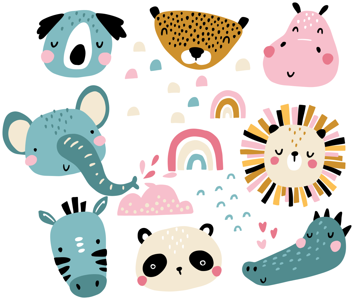 Kids vinyl rug with little animals nordic style - TenStickers