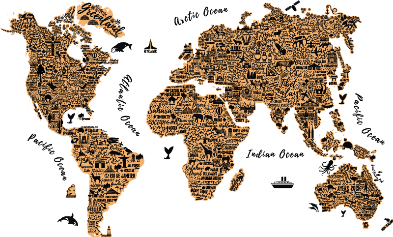 World map vinyl rug with text profile design - TenStickers
