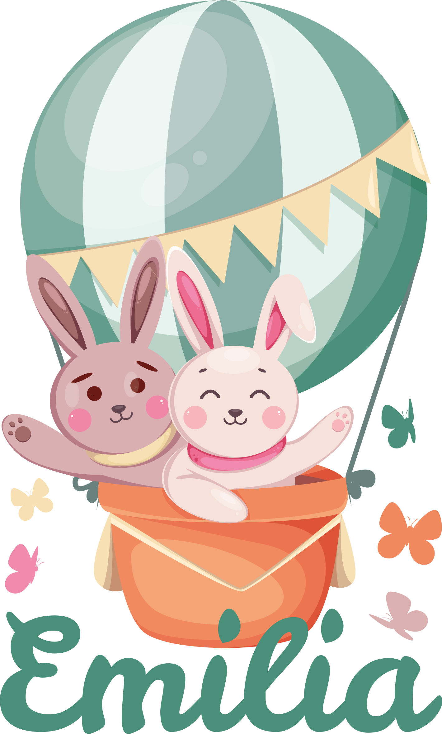 Kids vinyl rug with custom bunnies in balloons - TenStickers