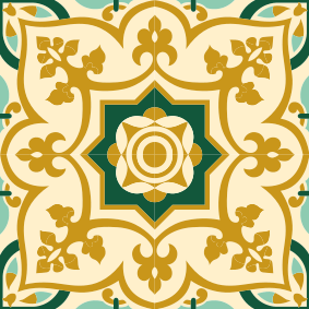 Bathroom vinyl rug in gold and green tile design - TenStickers