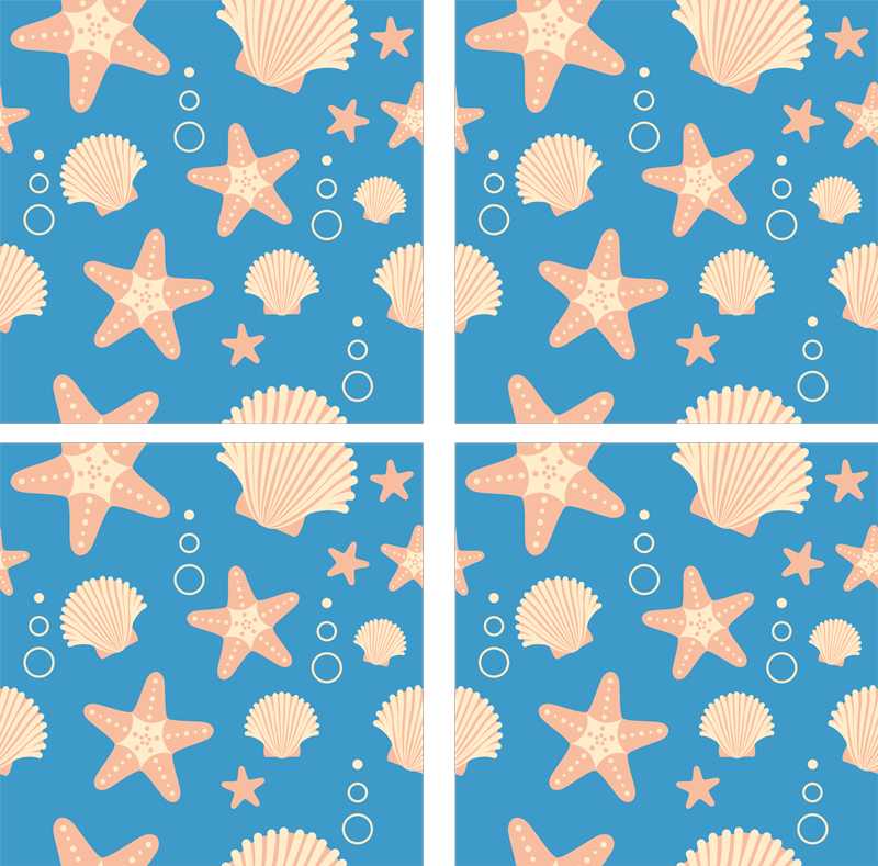 Bathroom vinyl rug fishstar and shells undersea tiles - TenStickers