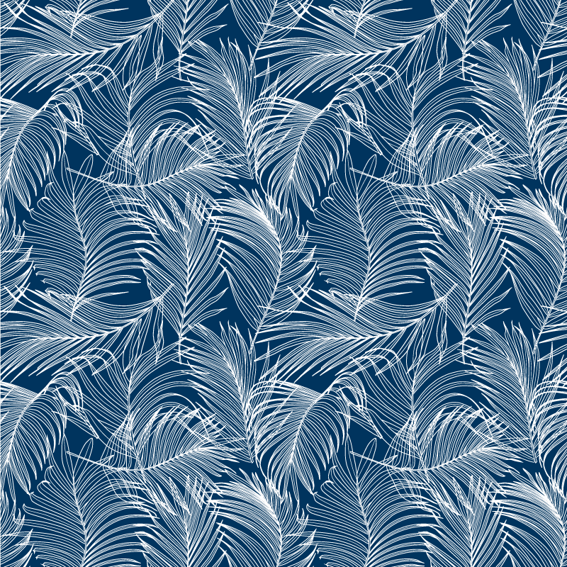 Kitchen vinyl rug with blue leaves and white outline - TenStickers