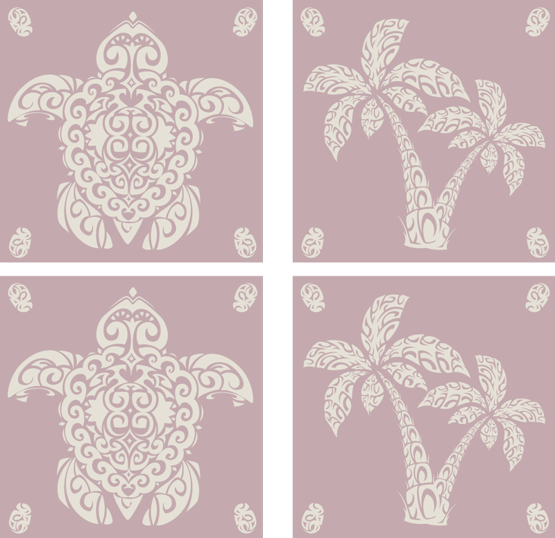 Kitchen vinyl rug with hawaiian turtle and palm pattern - TenStickers