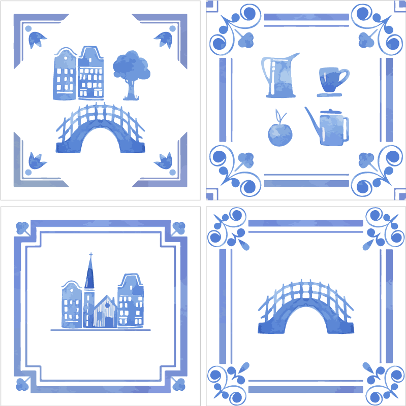 Kitchen vinyl rug delftware dutch houses design - TenStickers