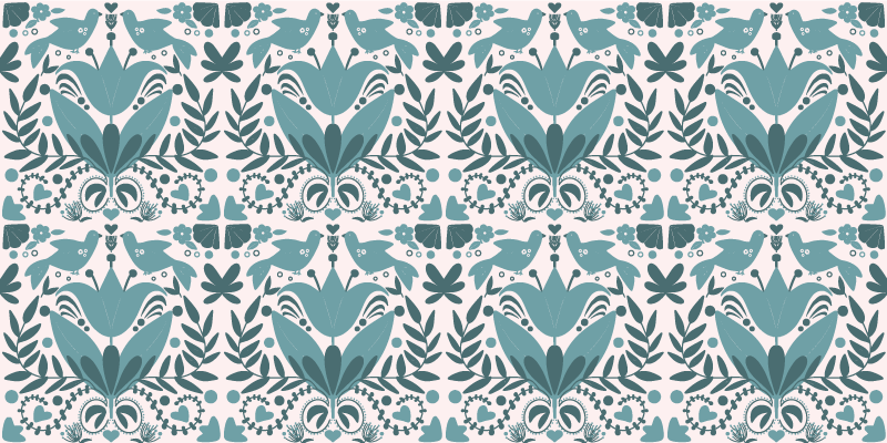 Kitchen vinyl rug in blue folk art with birds - TenStickers