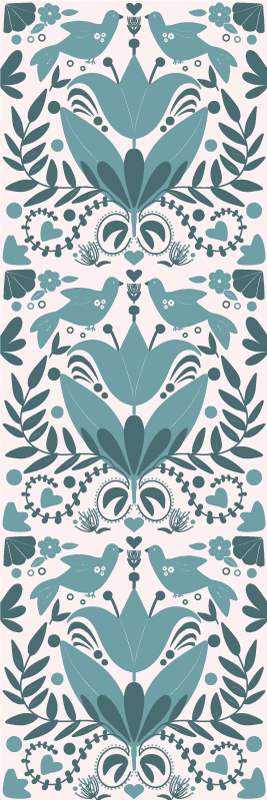 Blue folk art pattern with birds kitchen vinyl rug - TenStickers