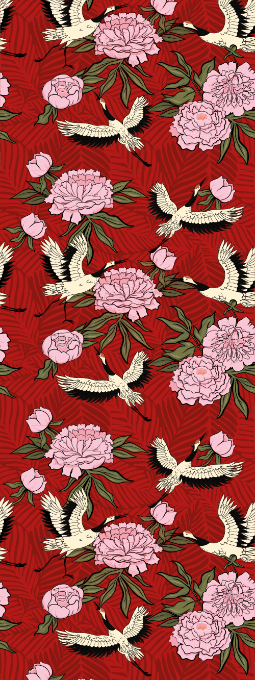 Bedroom vinyl rug with white birds on red tropical - TenStickers