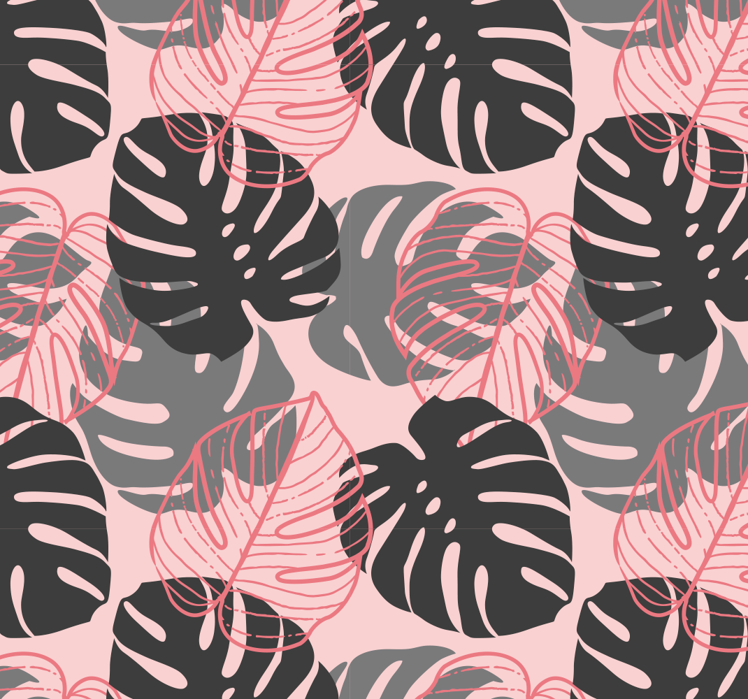 Nature vinyl rug in pink and grey monstera - TenStickers