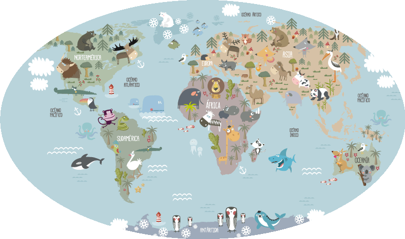 World map vinyl rug pastel world map - TenStickers