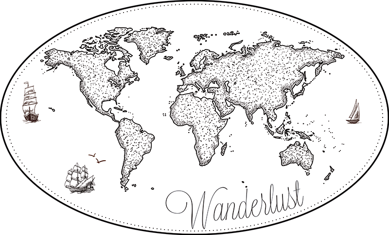 World map vinyl rug wanderlust map - TenStickers