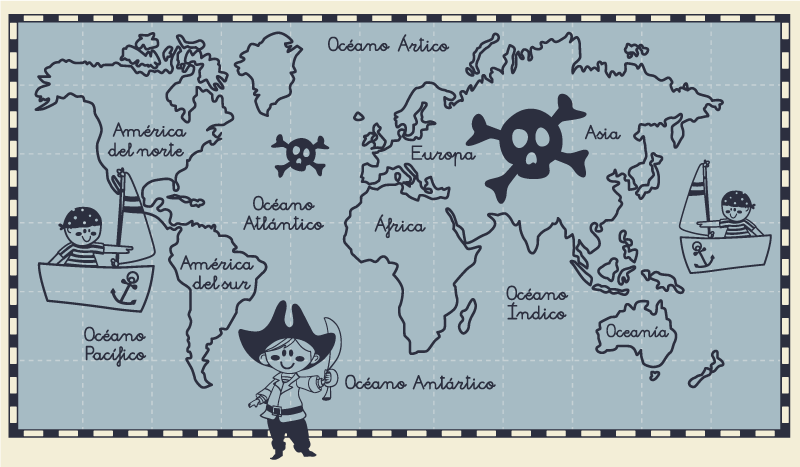 World map vinyl rug pirate treasure adventure - TenStickers