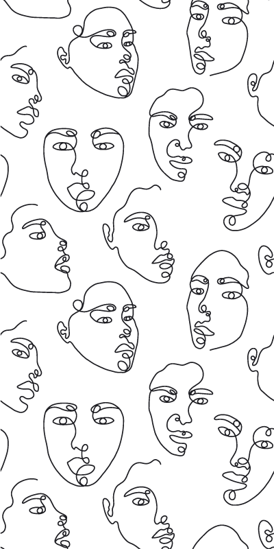 Modern vinyl rug with line art faces design - TenStickers