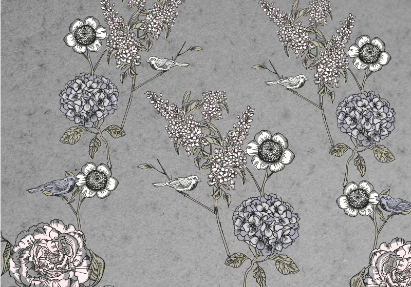 Vintage vinyl rug with grey twigs and birds - TenStickers