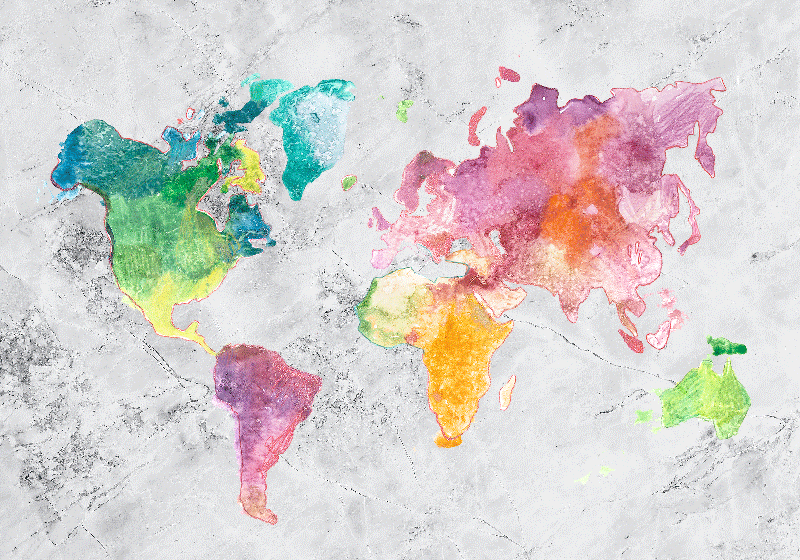 Stone look colourful world map vinyl rug - TenStickers