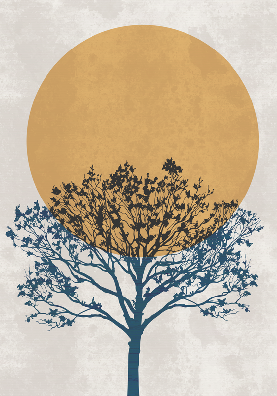 Flower vinyl rug with tree at sunrise - TenStickers
