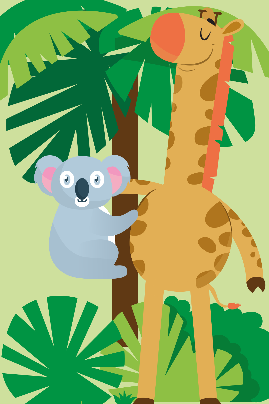 Kids vinyl rug koalas hugging a giraffe print 4 - TenStickers