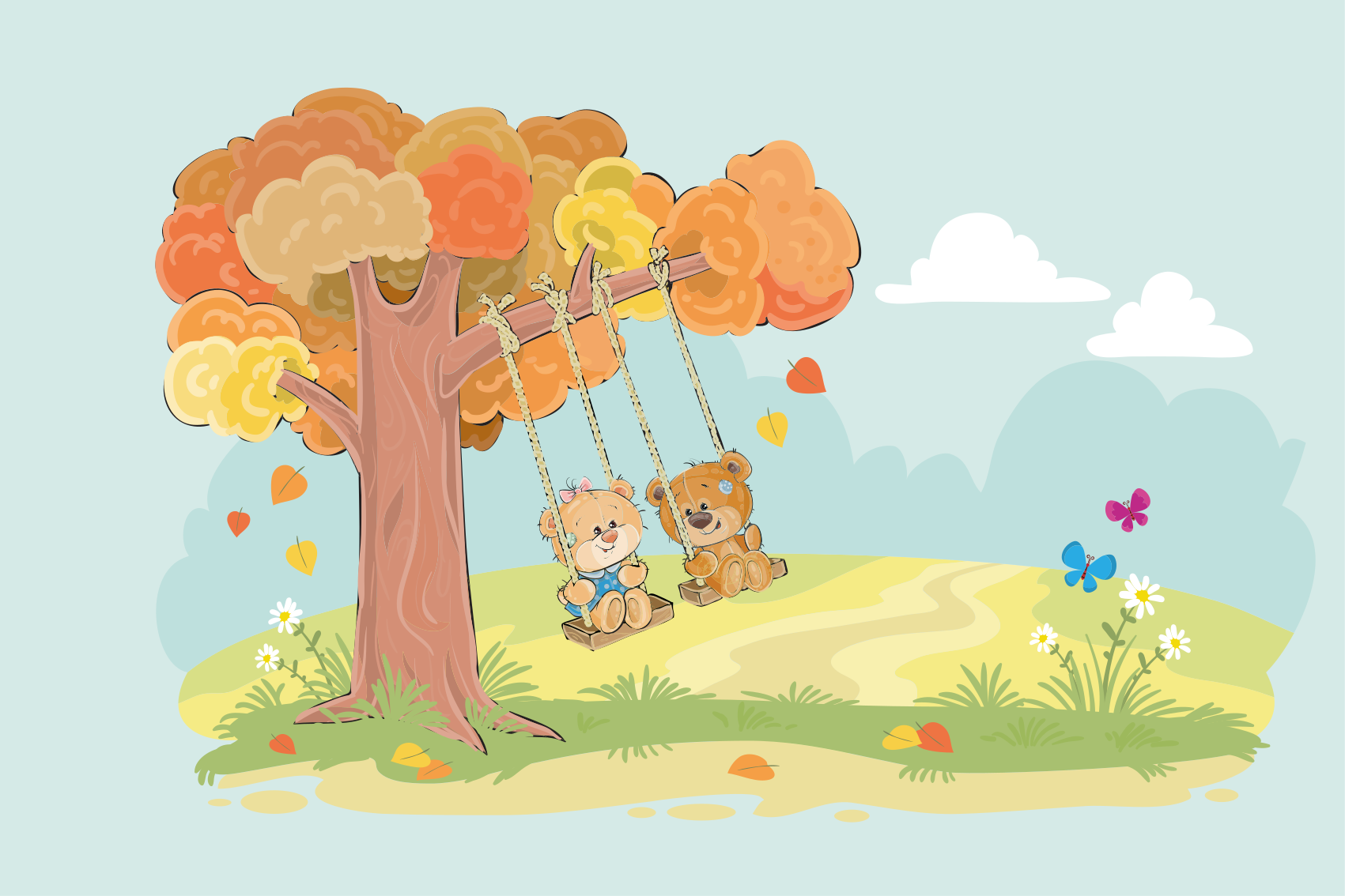 Kids vinyl rug teddy bears in woodland - TenStickers