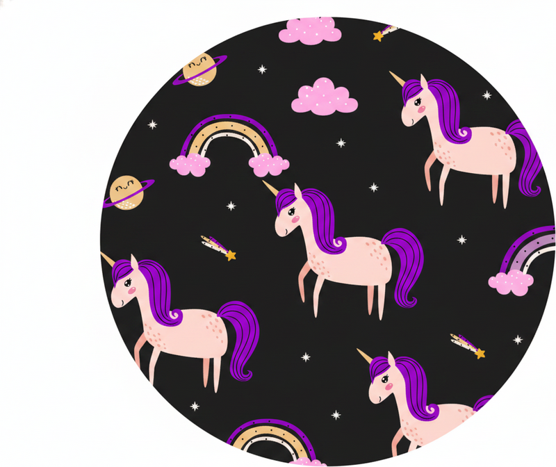 Kids vinyl rug featuring artistic unicorns on dark - TenStickers