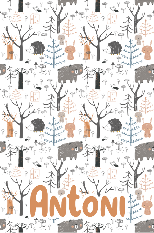 Kids vinyl rug scandinavian forest with animals - TenStickers