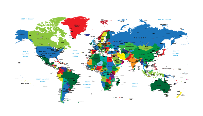 World map vinyl rug political map design - TenStickers