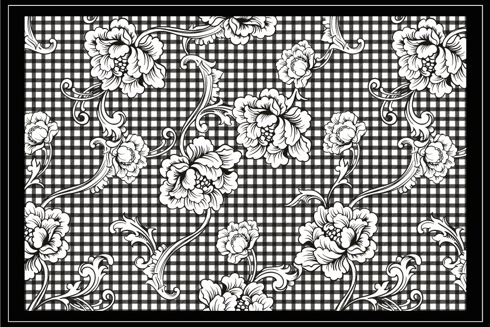 Gray vinyl rug with black and white gingham pattern - TenStickers