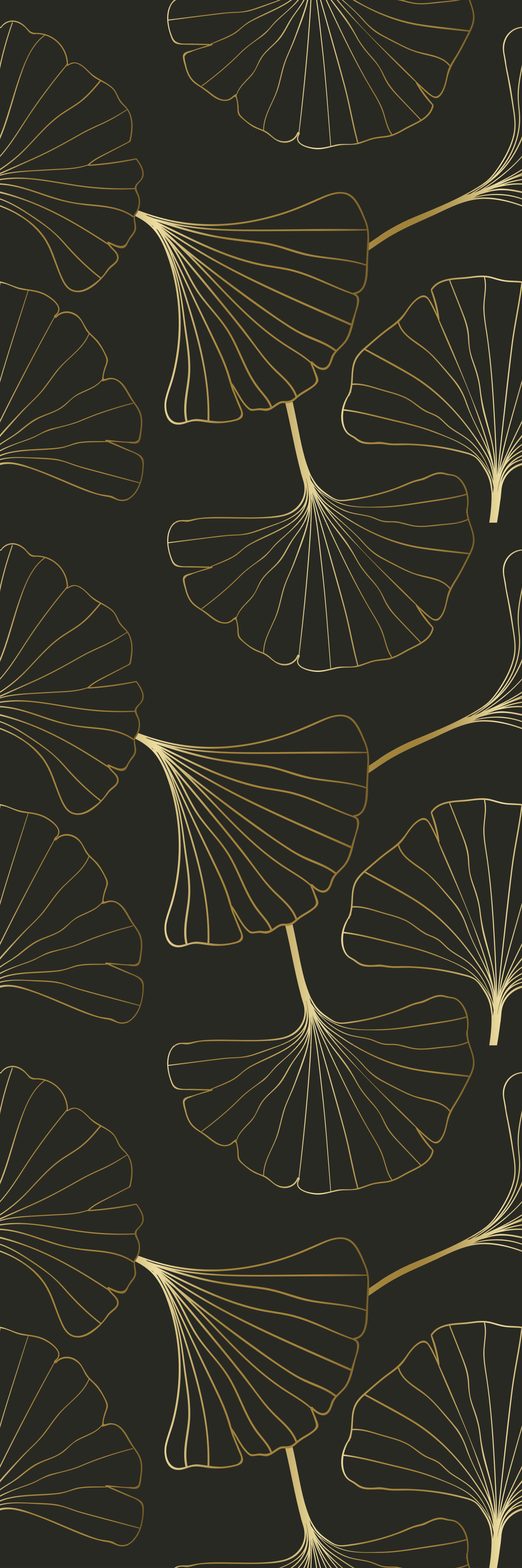 Hallway vinyl rug ginkgo leaves charcoal gold - TenStickers