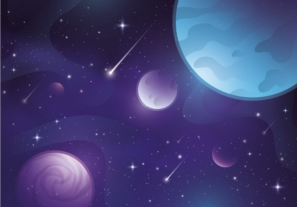 Purple vinyl rug in a mystical space with falling stars - TenStickers
