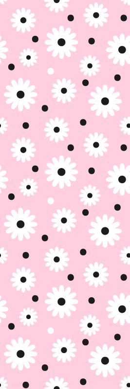 Pink vinyl rug with pink black dotted floral design - TenStickers