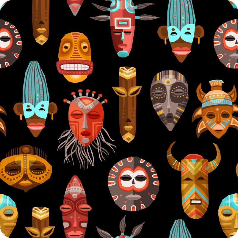 Tribal masks ethnic vinyl rug - TenStickers