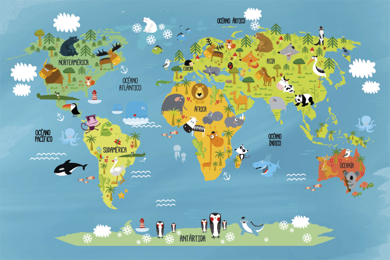 Animal world map kids vinyl rug - TenStickers