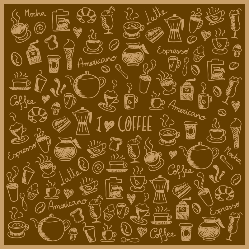 Coffee Doodle Collection kitchen vinyl rug - TenStickers