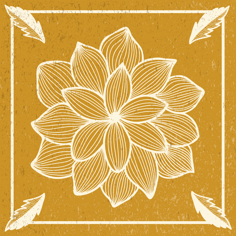 Golden Floral Design flower vinyl rug - TenStickers