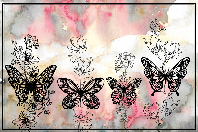 Butterfly Floral Pattern flower vinyl rug - TenStickers