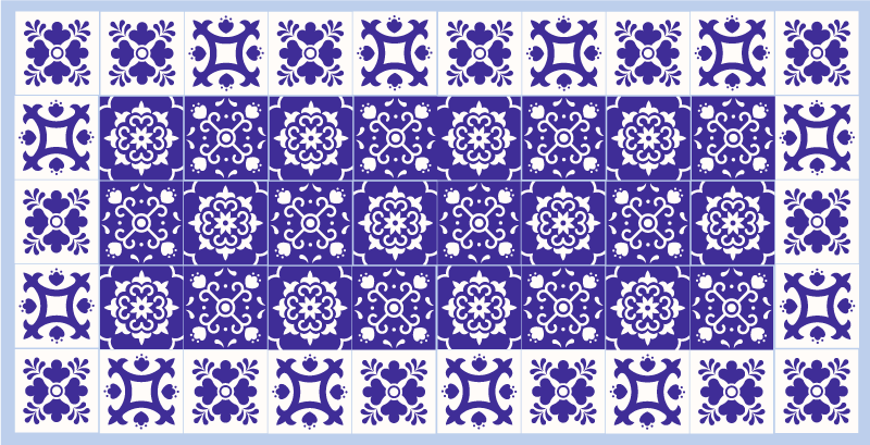 Blue Ceramic Pattern bathroom vinyl rug - TenStickers