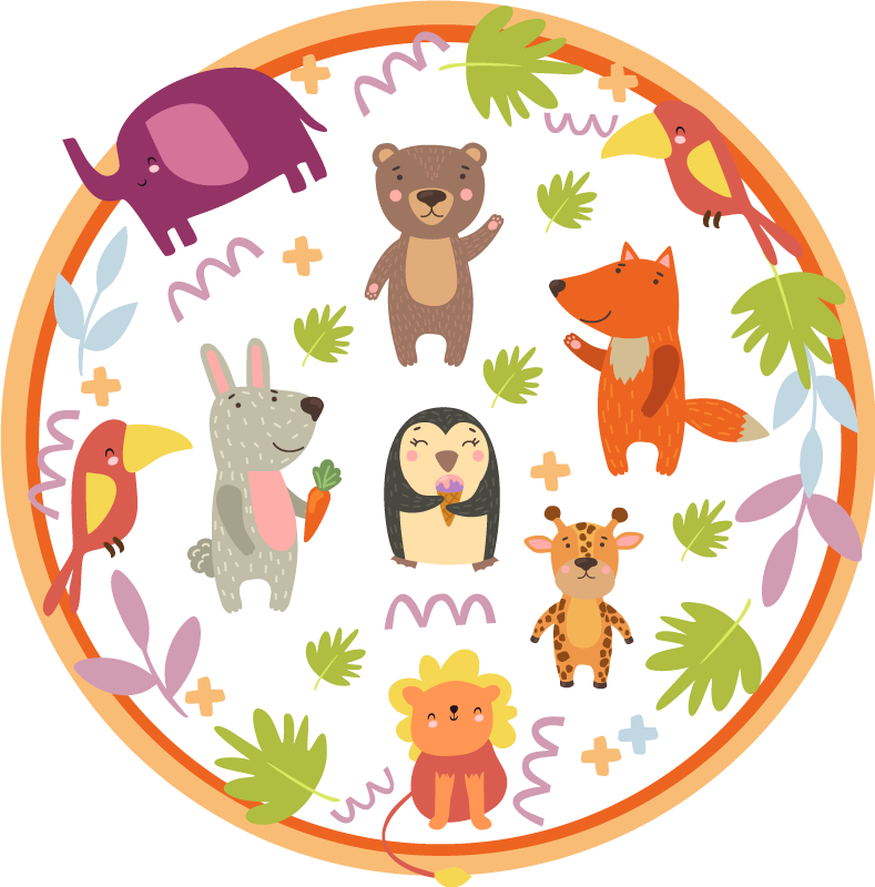 Cute cartoon zoo animals animal rug - TenStickers