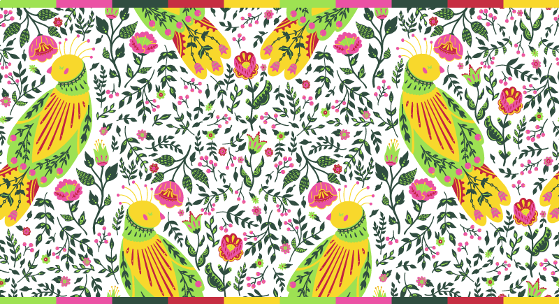 Floral Parrot Pattern flower vinyl rug - TenStickers
