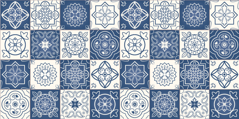 Blue Tile Print modern rug - TenStickers