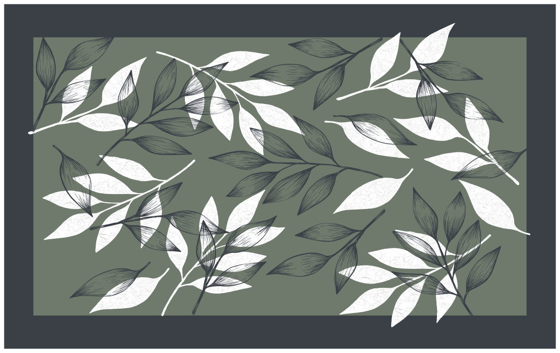 Black and white leaves floral rug - TenStickers