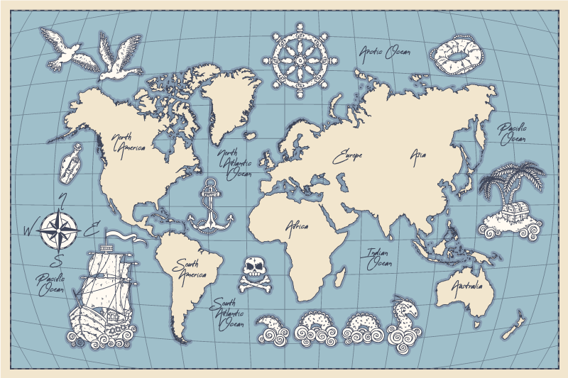 Nautical World Map world map vinyl rug - TenStickers