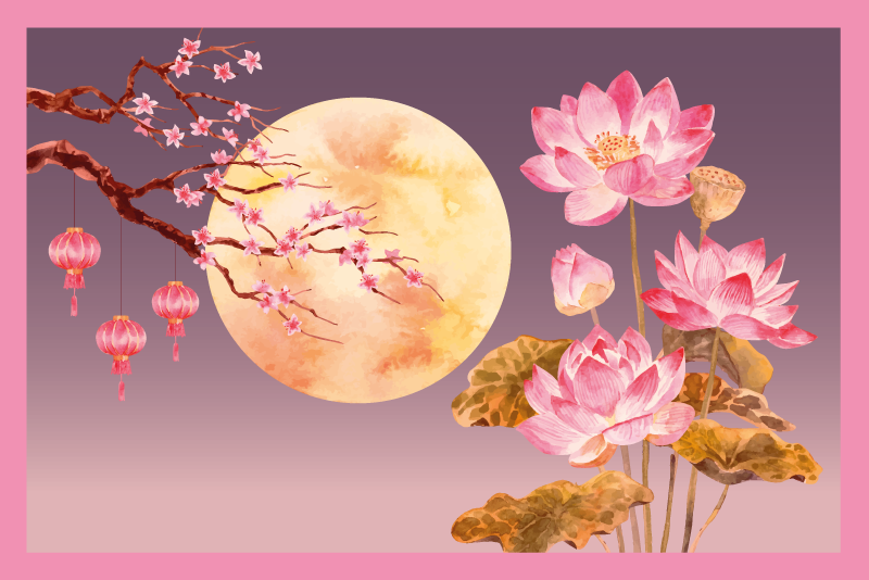 Lotus night scene floral rug - TenStickers