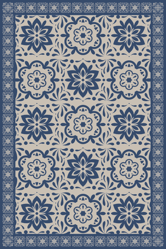 Floral Motif Pattern tile vinyl rug - TenStickers