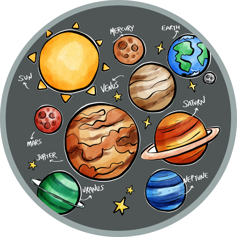 Planets and names kids vinyl rug - TenStickers