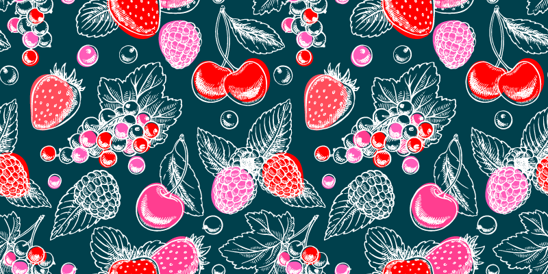 Red fruits pattern kitchen floor tiles - TenStickers