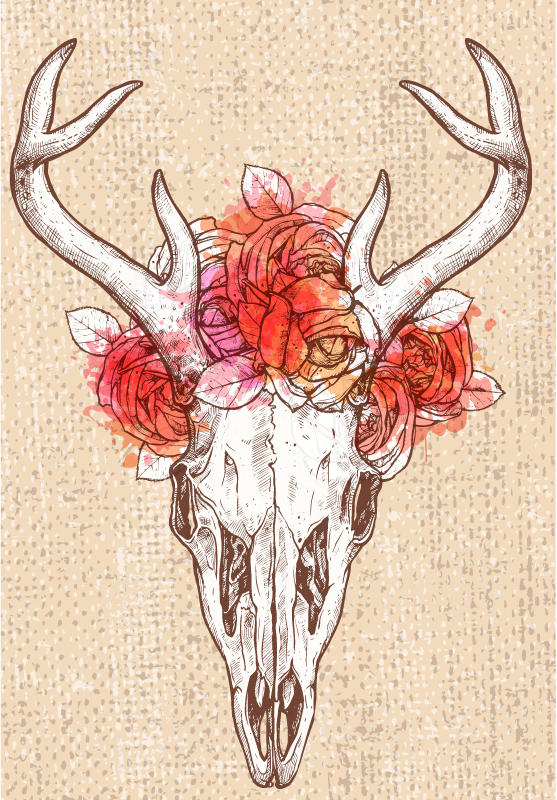 Skull floral arrangement animal vinyl rug - TenStickers