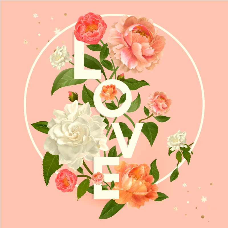 Peony Love text floral rug - TenStickers