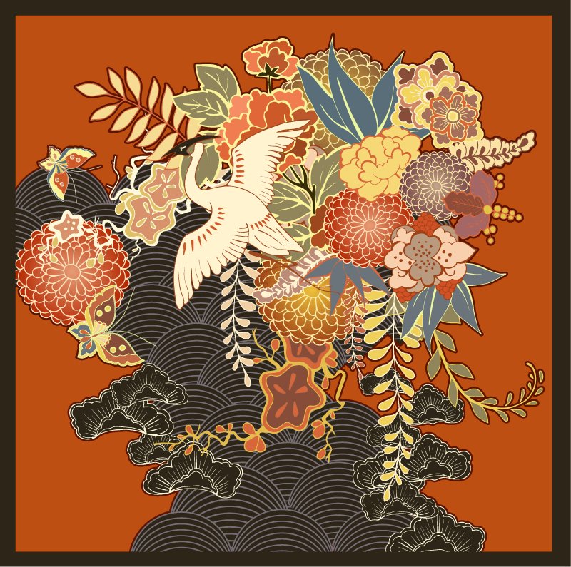 Peony kimono pattern floral rug - TenStickers