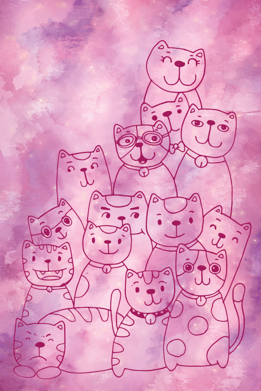 PLAYFUL CAT GATHERING vinyl rug - TenStickers