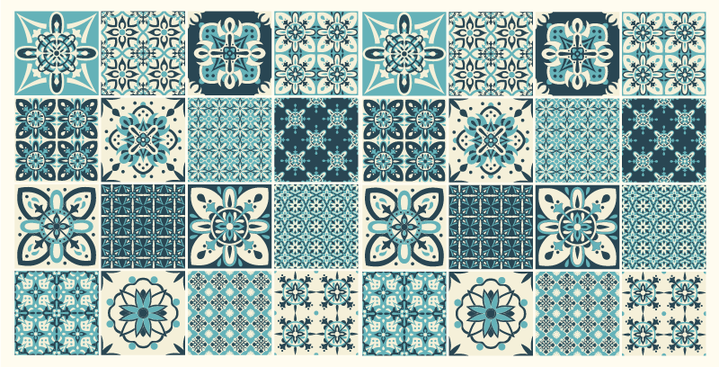 Turquoise floral pattern tile vinyl rug - TenStickers