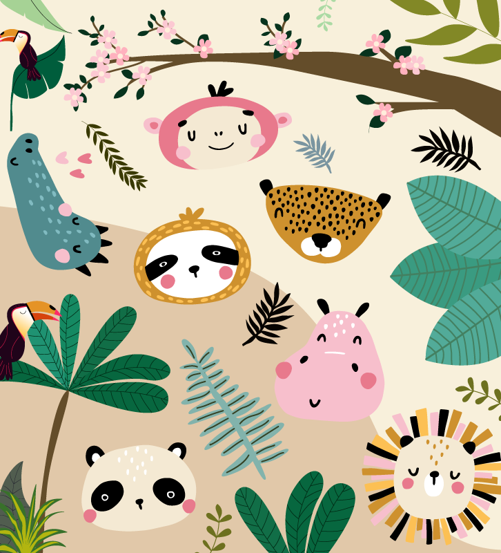 Kids jungle animals and trees kids vinyl rug - TenStickers