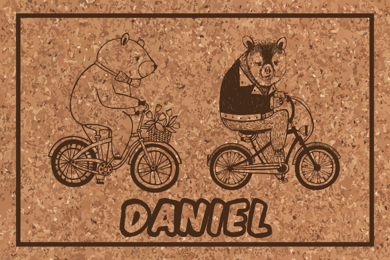 Bicycling bears with name vinyl rug - TenStickers